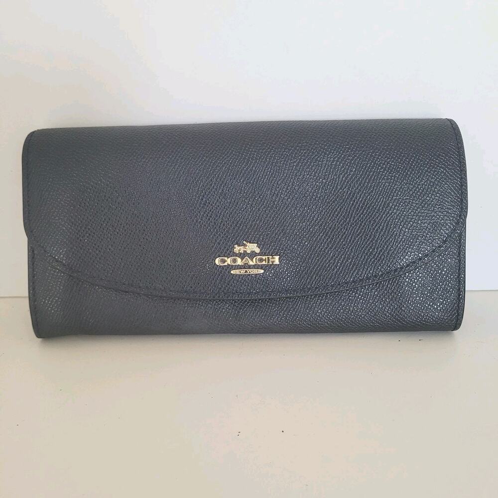 Coach Navy Blue Wallet Envelope Card Bill Logo Crossgrain F54009‎ Leather Fair